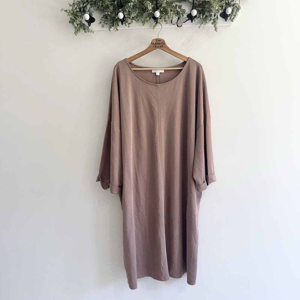 J. Jill Plus Size Sand Washed Midi Dress Taupe 4X CP